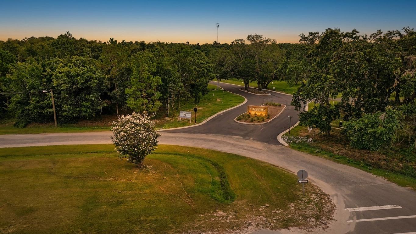 New sunset aerial of the Tidewood entrance